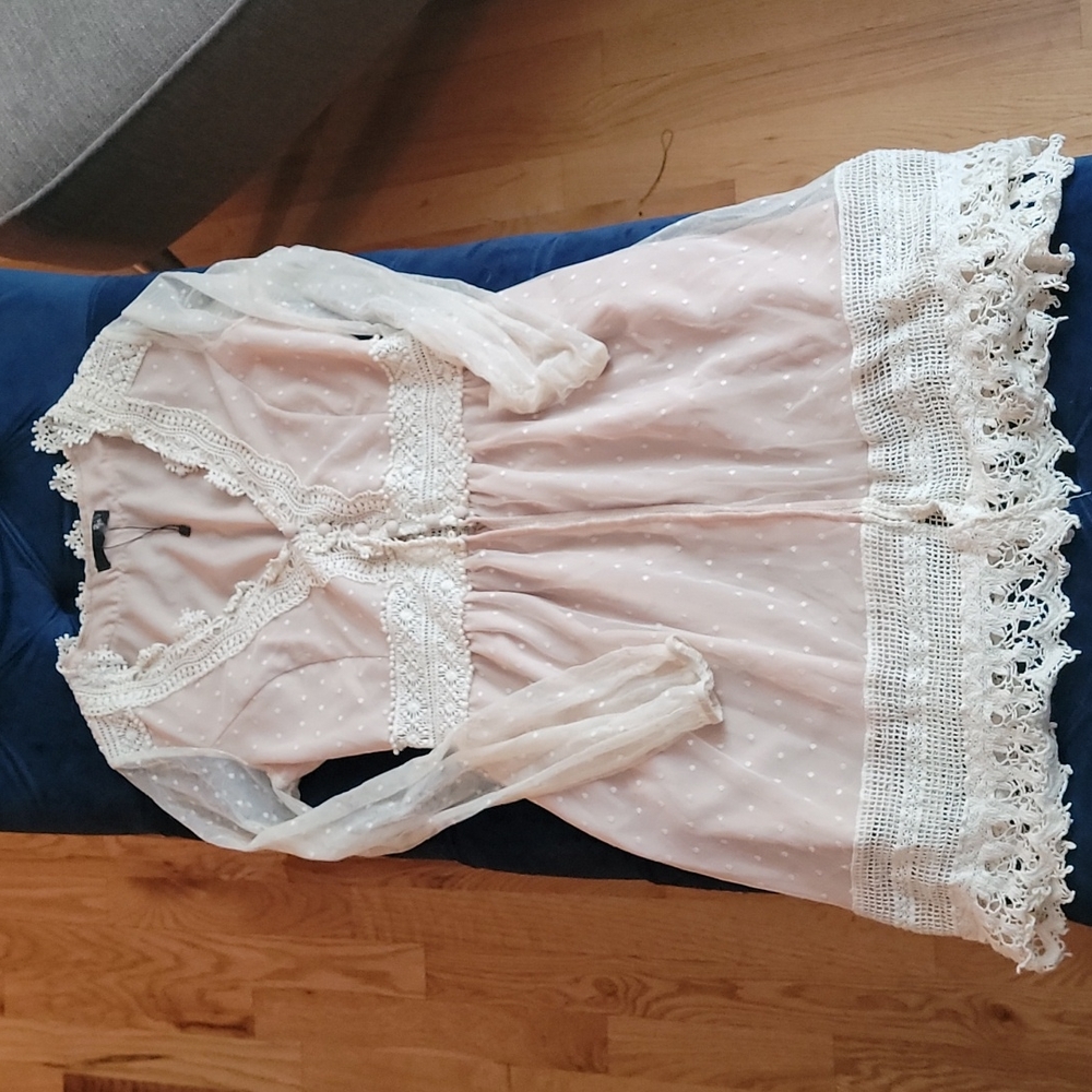 RYU Anthropologie Boho Crochet Lace Button Up Tunic